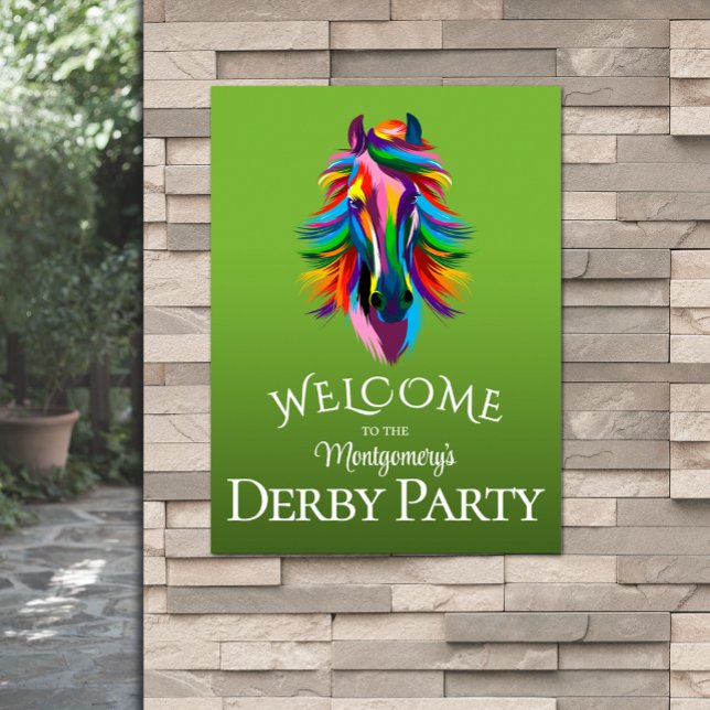 Colourful Racehorse Derby Party Green Welcome Poster (Colorful racehorse Derby party green welcome poster - PRINTED and/or INSTANT DOWNLOAD)