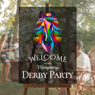 Colourful Racehorse Derby Party Welcome Acrylic Sign