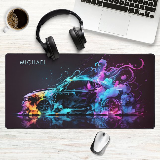Colourful Racing Car Modern Personalised Name Desk Mat (Creator Uploaded)