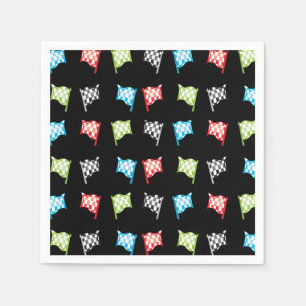 Colourful Racing Flags on Black Birthday Party Napkin