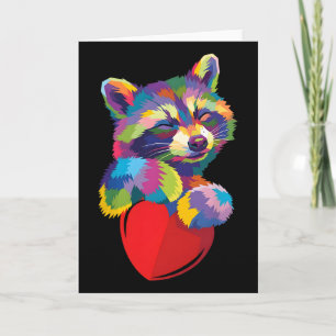 Colourful Racoon Hugging Heart Pop Art Illustratio Card