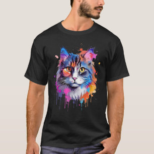 Colourful Ragamuffin Cat Face Splash Art T-Shirt