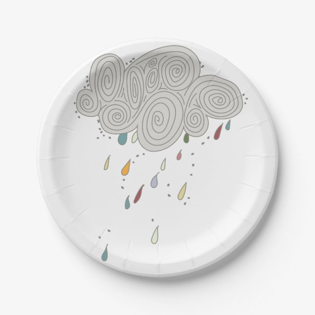 Colourful Rain Cloud Paper Plates (Front)