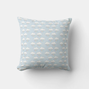 Colourful rain drops white clouds blue sky cushion
