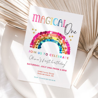 Colourful Rainbow 1st birthday Magical One Invitation