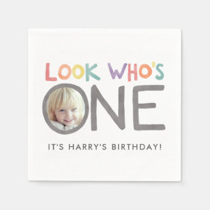 Colourful Rainbow 1st Birthday Photo Napkins