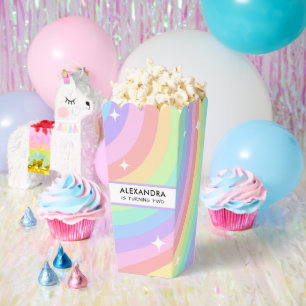 Colourful Rainbow 2nd Birthday Popcorn Favour Box