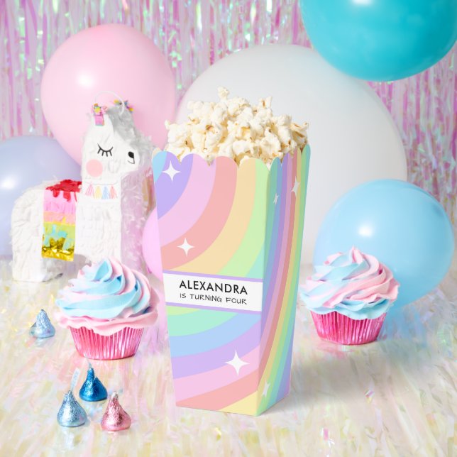 Colourful Rainbow 4th Birthday Popcorn Favour Box (Party)