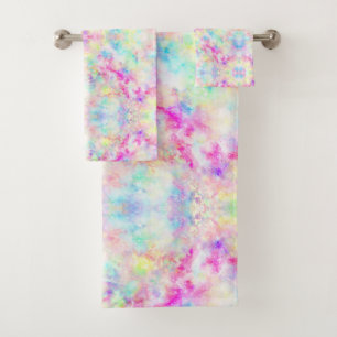 Colourful Rainbow Abstract Bohemian Tie Dye Bath Towel Set