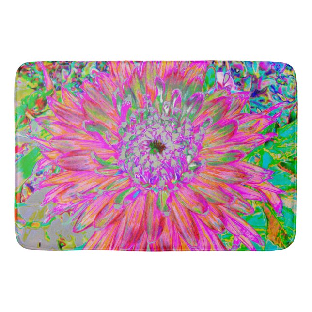 Colourful Rainbow Abstract Decorative Dahlia Flowe Bath Mat (Front)