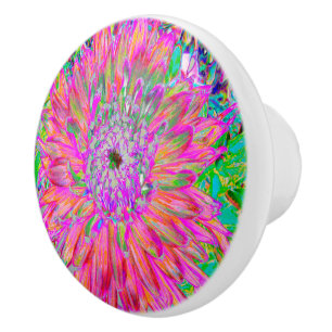 Colourful Rainbow Abstract Decorative Dahlia Flowe Ceramic Knob