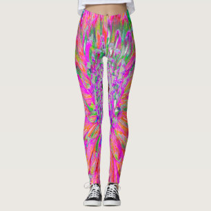 Colourful Rainbow Abstract Decorative Dahlia Flowe Leggings