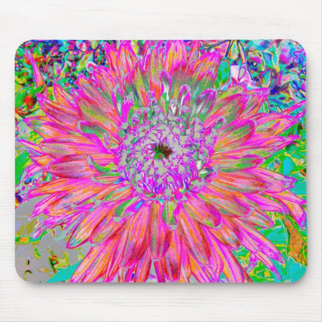 Colourful Rainbow Abstract Decorative Dahlia Flowe Mouse Pad (Front)