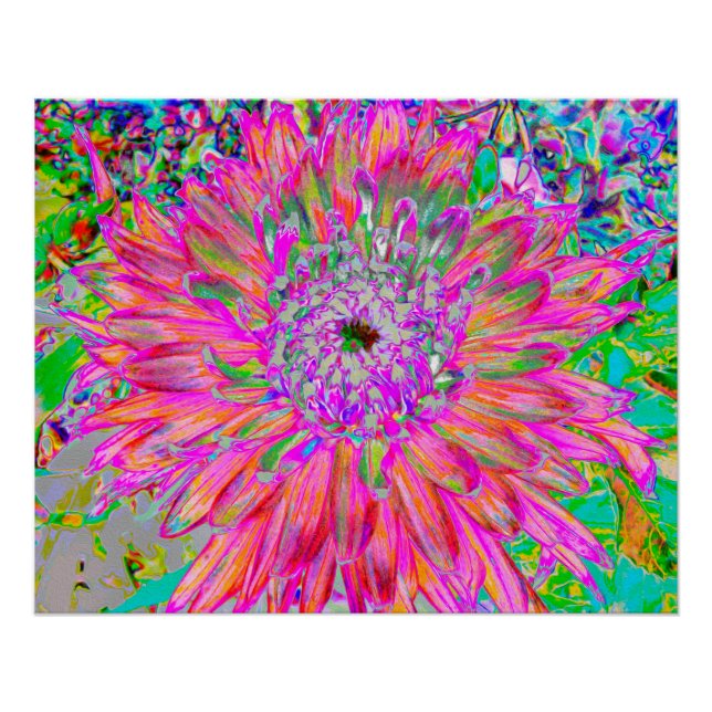 Colourful Rainbow Abstract Decorative Dahlia Flowe Poster (Front)