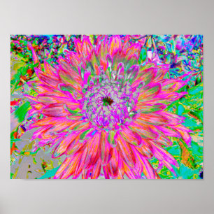 Colourful Rainbow Abstract Decorative Dahlia Flowe Poster