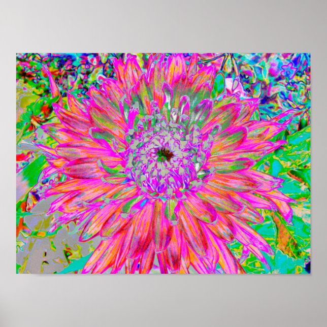 Colourful Rainbow Abstract Decorative Dahlia Flowe Poster (Front)