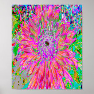 Colourful Rainbow Abstract Decorative Dahlia Flowe Poster
