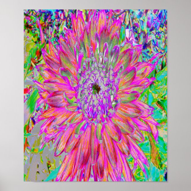 Colourful Rainbow Abstract Decorative Dahlia Flowe Poster (Front)