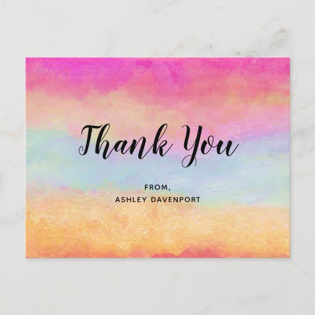 Colourful Rainbow Abstract Stripes Thank You Postcard (Front)