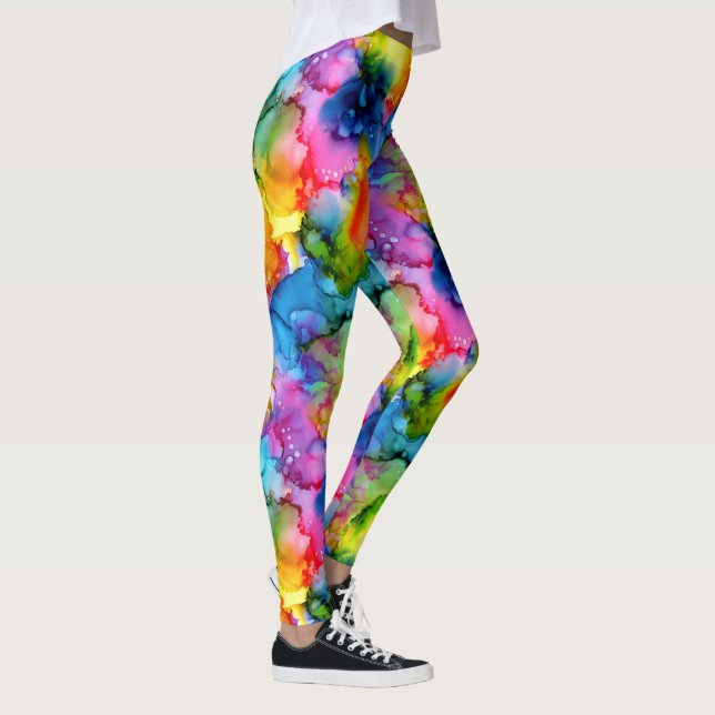 Colourful Rainbow Abstract Tie Dye Leggings (Right)