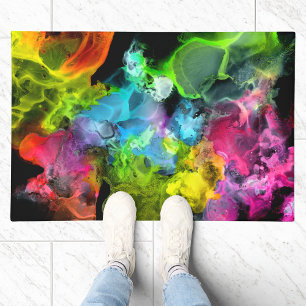 Colourful Rainbow Abstract Watercolor Ink Doormat