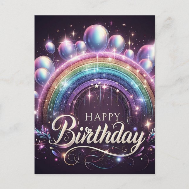 Colourful Rainbow and Balloons Birthday Postcard (Front)