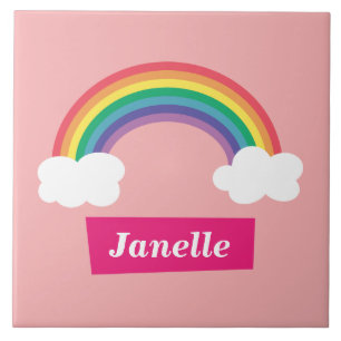 Colourful Rainbow and clouds, for Little Girls Ceramic Tile