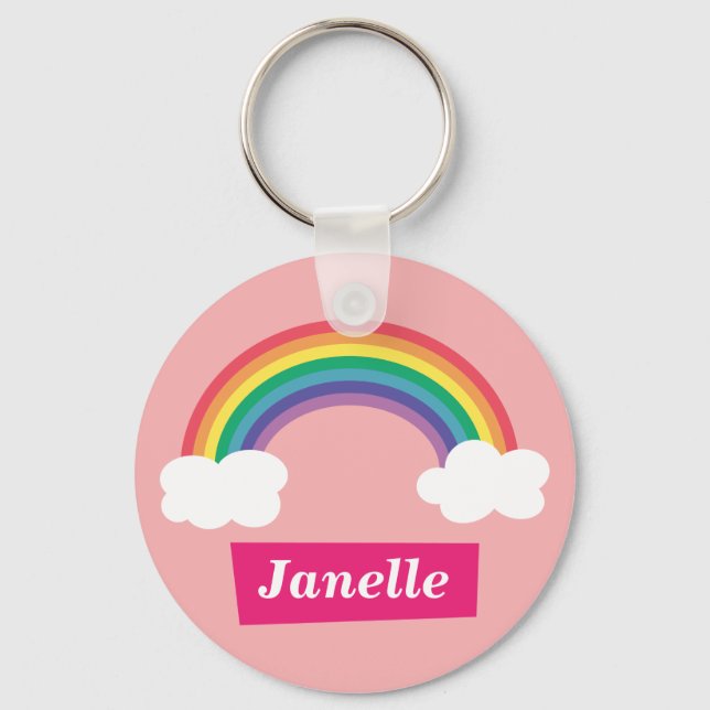Colourful Rainbow and clouds, for Little Girls Key Ring (Front)