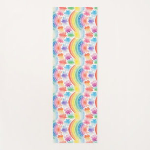 Colourful Rainbow and Clouds Watercolor Painting Yoga Mat