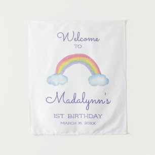 Colourful Rainbow and Clouds Welcome To Birthday Tapestry