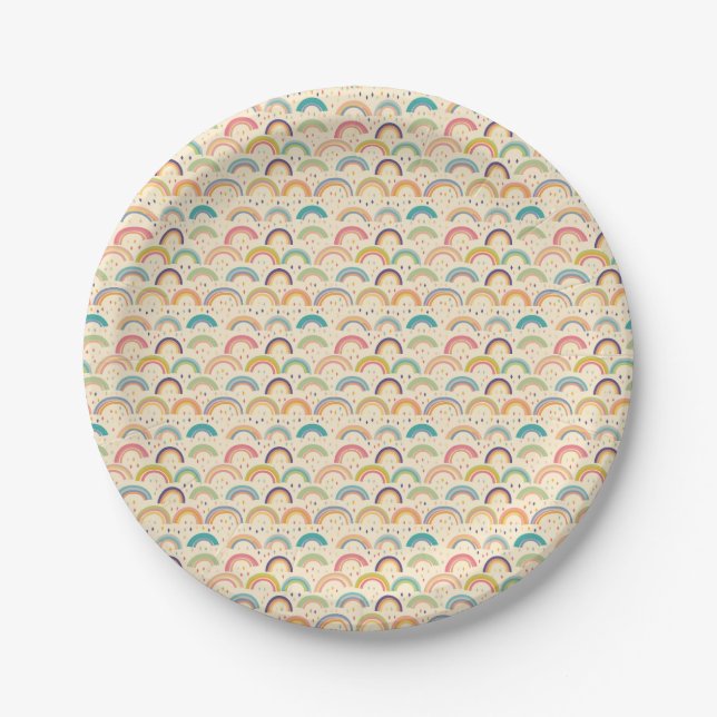 Colourful Rainbow and Diamond Seamless Pattern Paper Plate (Front)