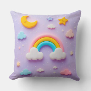 Colourful Rainbow and Happy Clouds with Moon Cushion