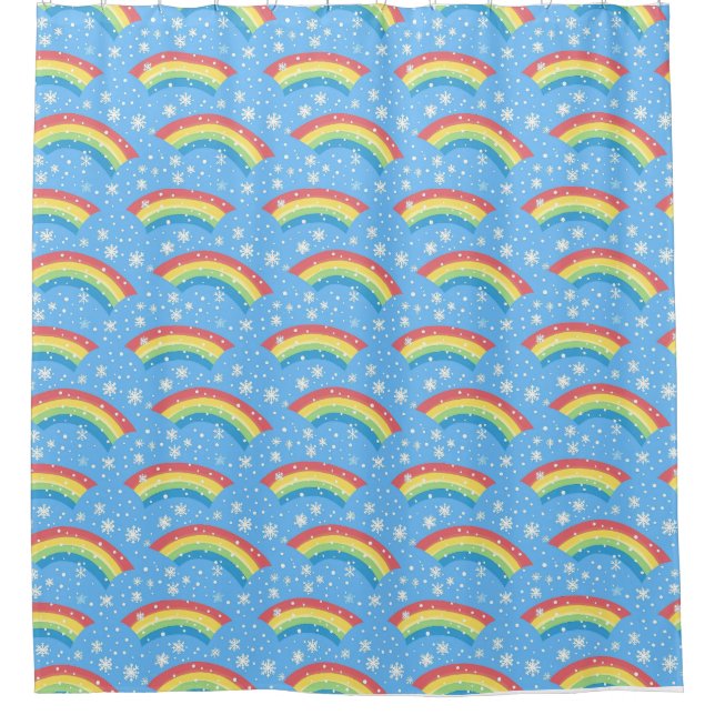 Colourful Rainbow and Snowflake Pattern Shower Curtain (Front)