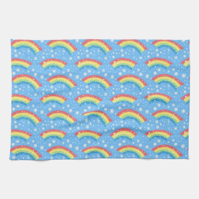 Colourful Rainbow and Snowflake Pattern Tea Towel (Horizontal)