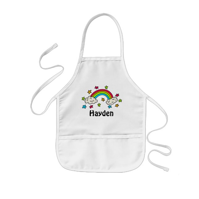 Colourful Rainbow and Stars Kids Name Kids Apron (Front)