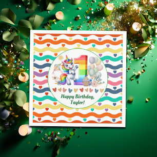 Colourful Rainbow and Unicorn 1st Birthday Party Napkin