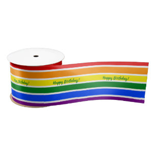 Colourful Rainbow and White Stripes Text Template Satin Ribbon
