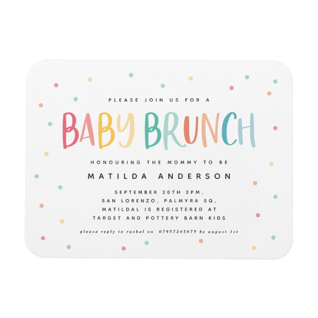 Colourful rainbow baby brunch invitation magnet (Horizontal)