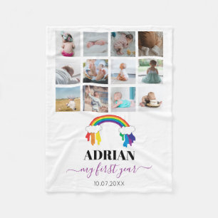 Colourful Rainbow Baby First Year Photo Collage Fleece Blanket