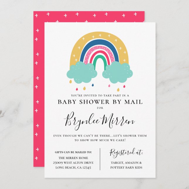 Colourful Rainbow Baby Shower By Mail Invitation (Front/Back)