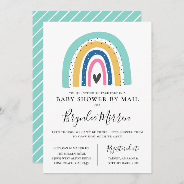 Colourful Rainbow Baby Shower By Mail Invitation (Front/Back)