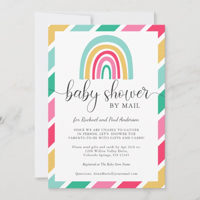 Colourful Rainbow Baby Shower By Mail Invitation (Front)