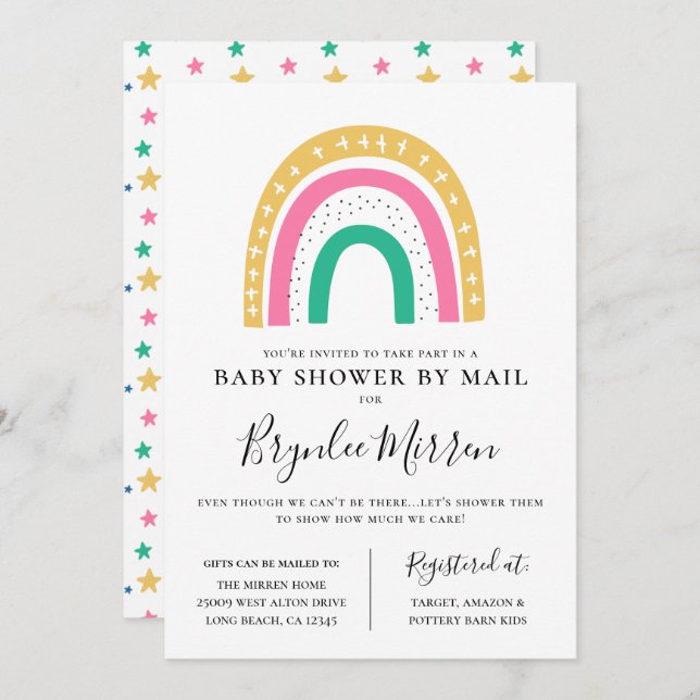 Colourful Rainbow Baby Shower By Mail Invitation (Front/Back)