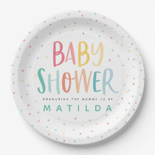 Colourful rainbow baby shower paper plate
