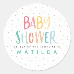 Colourful rainbow baby shower party classic round sticker