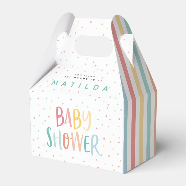 Colourful rainbow baby shower party favour box (Front Side)