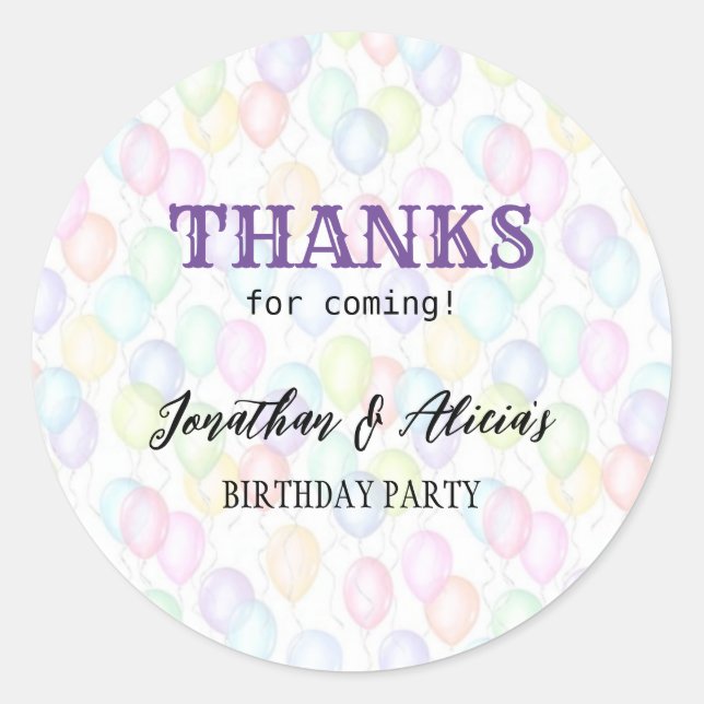 Colourful Rainbow Balloon Joint Birthday Party  Classic Round Sticker (Front)