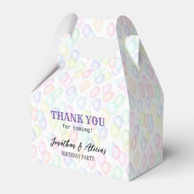 Colourful Rainbow Balloon Joint Birthday Party  Favour Box (Front Side)