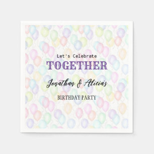 Colourful Rainbow Balloon Joint Birthday Party Napkin