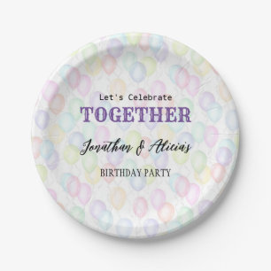 Colourful Rainbow Balloon Joint Birthday Party Paper Plate